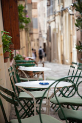 restaurant tables  in quaint village