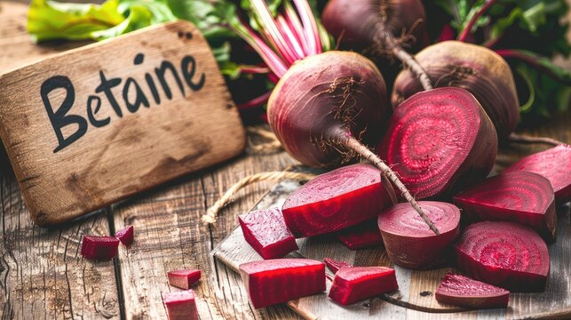 Betaine and beetroot supplements on the table. Selective focus.