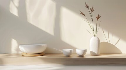 Minimalistic pottery and decor in sunlight
