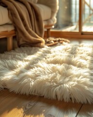 Shag lamb natural rug in modern room.