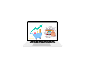 sales and earnings, how to grow sales, laptop screen with sales and earning idea, graphical picture of laptop without background
