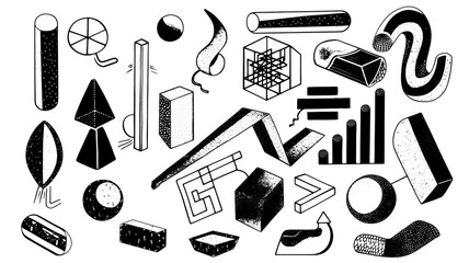 Abstract geometry doodle vector set, decoration, background, icons, hand drawn graphic