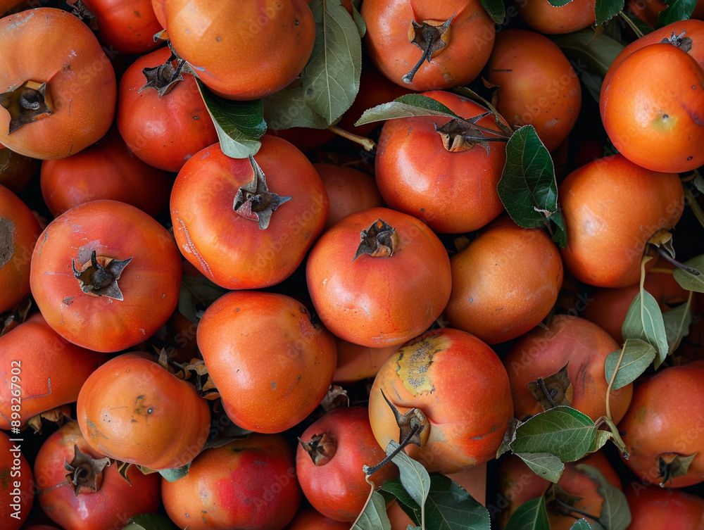 Wall mural Close Up of Red Apples With Green Leaves