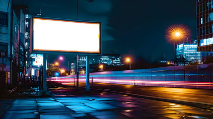 Obraz premium Empty Urban Billboard at Night, Ready for Mockup Display.