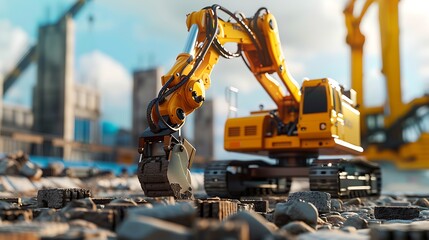Construction robot laying bricks and mortar 