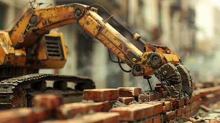 Construction robot laying bricks and mortar 