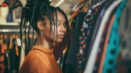 A teenage girl with braids in a clothing store