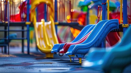 An image of a colorful children playground without children. Creative Banner. Copyspace image -