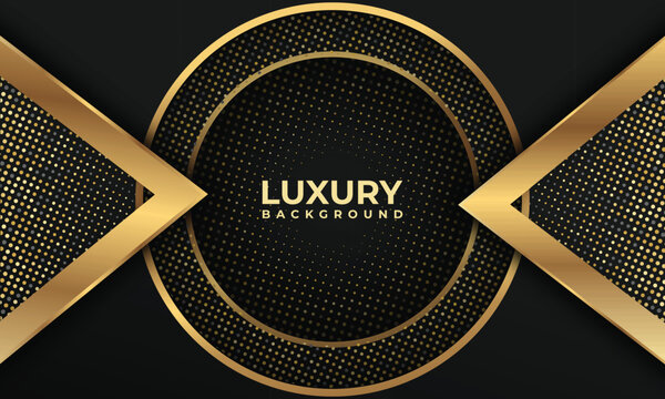 Luxury Abstract Background, cirle shape and line with gold and black color, some glitter halftone