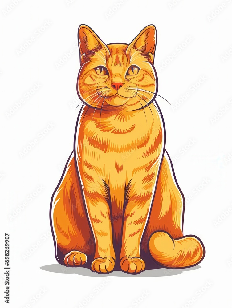 Aufkleber a happy orange tabby cat sits with its tail curled behind it. generative ai