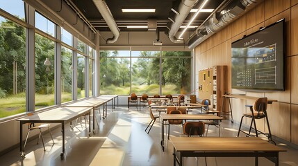 Contemporary classroom with smart lighting and climate control 