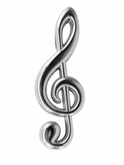 A metal treble sits on a clean white surface, ready for use