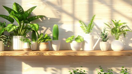 Stylish Wooden Shelves with Green Plants