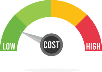 Turning cost dial to a low. Cost cutting and efficiency concept. Vector illustration


