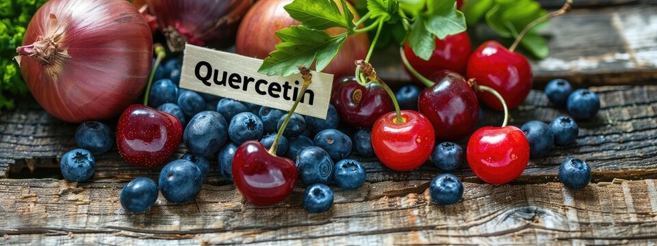 Food contains quercetin on the table. Selective focus.
