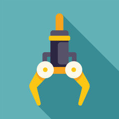 Industrial robot arm lifting, holding, carrying, moving object flat design icon