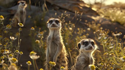 Cute meerkats in their desert habitat