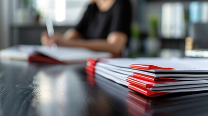 The stack of red folders