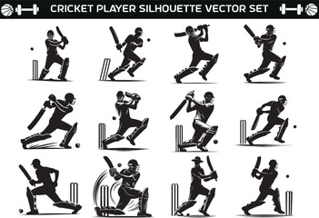 Cricket Player Silhouette Vector Illustration