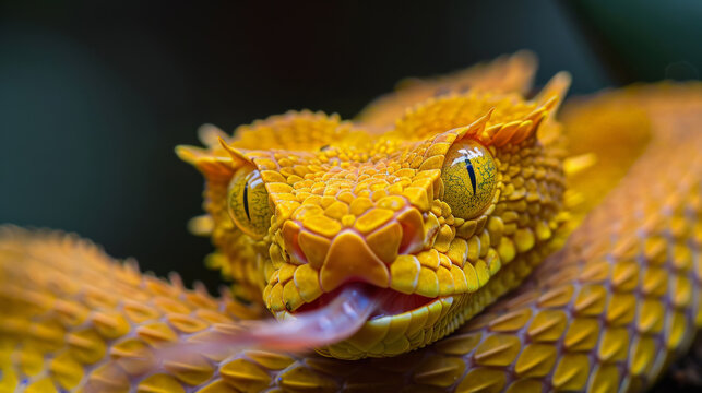 Closeup of a yellow snake's head
