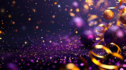 A purple and gold christmas background with glitter.