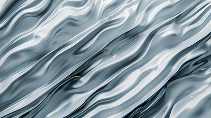 Obraz premium Abstract metallic waves in shades of grey and silver create a visually captivating fluid pattern.