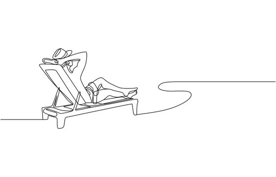 recommend clip art: Summer vacation concept in line art drawing style. Coast of the sea, umbrella, people relaxing on a beach, Continuous line art hand drawn vector styles. pro vector.