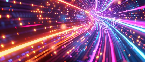 Obraz premium Colorful streaks of light forming a time travel portal on a blurred background