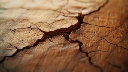 Fototapeta premium Close-Up of Cracked Wooden Surface, Detailed View of Wood Texture and Natural Imperfections 