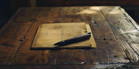A bare desk with only a pen and a notebook, highlighting the absence of clutter.