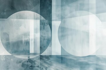 ethereal geometric composition translucent light blue shapes floating in misty gradient soft whites blending into serene grays creating sense of depth and tranquility