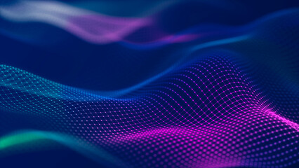 Abstract futuristic wave background. Network connection dots and lines. Digital background. 3d rendering.	