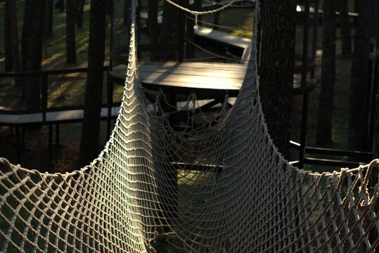 rope net bridge in the outdoor playground park
