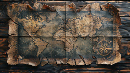 A map is on a table with a compass and a salt shaker