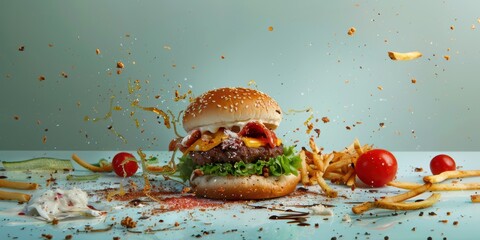 the burger fell on the floor with sauce and vegetables splattered all over the floor, not healthy, fast food