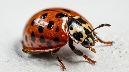 closeup of a beautiful ladybird  isolated on white background close up photograph, ladybug on white