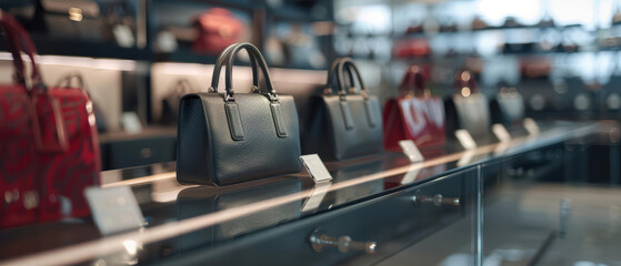 Obraz premium Two designer handbags on display in a luxury store.