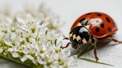 closeup of a beautiful ladybird  isolated on white background close up photograph, ladybug on white