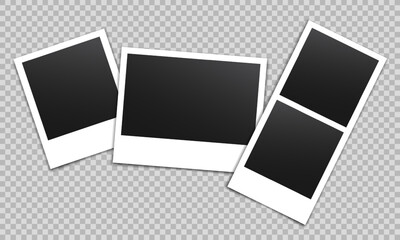 Vector empty photo frames with shadow isolated on transparent background. Template mockup photo design.