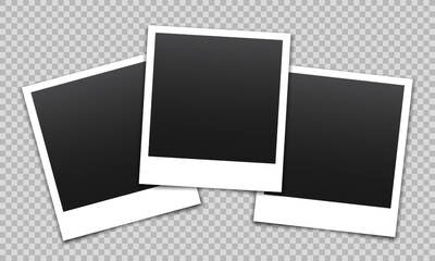 Vector empty photo frames with shadow isolated on transparent background. Template mockup photo design.