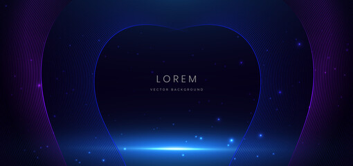 Obraz premium Abstract futuristic glowing blue and purple curve lines with lighting effect sparkle on dark background.