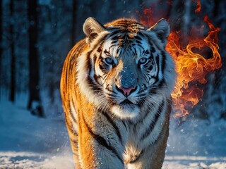 Lion Tiger leopard wolf forest fires environment snow wallpaper