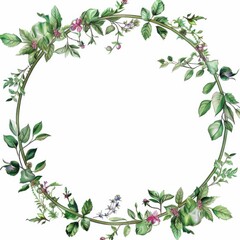 Circle Border Wreath Flower Frame: Floral Chaplet with Vintage Leafs