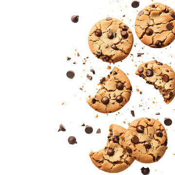 Baking delicious chocolate chip cookies isolated on transparent background