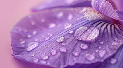  Close-up of a purple flower with dewdrops and a butterfly atop..Or, for a more poetic touch:..Intimate view of a
