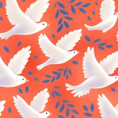 Obraz premium White dove pattern bird red backgrounds.
