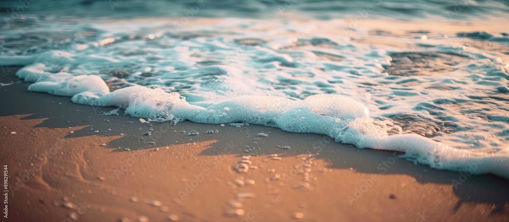 Poster black sea beach showing serene waves and sandy texture backdrop for summer vacation with an adventur