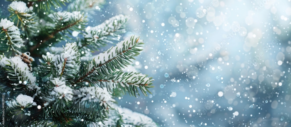 Poster christmas tree branches with snow on a beautiful copy space image