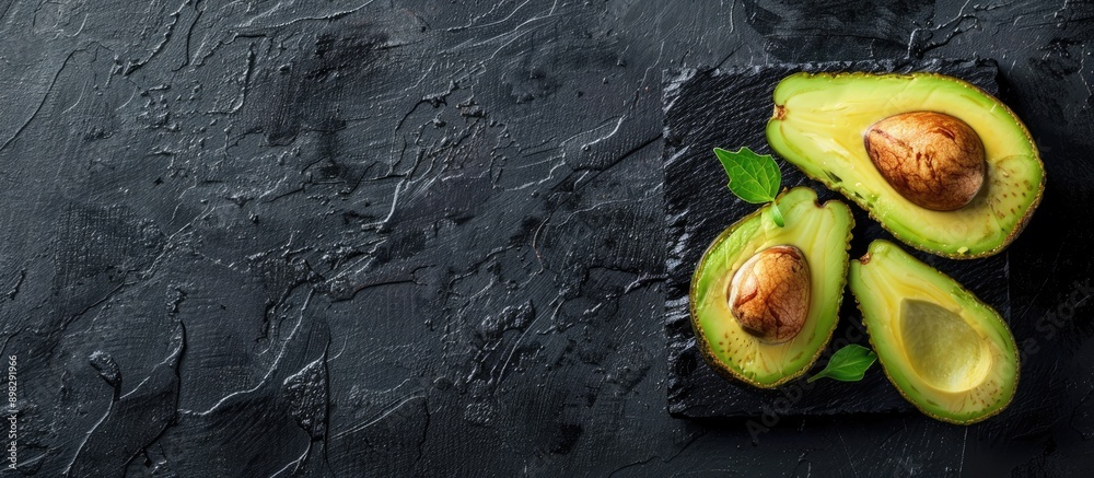 Aufkleber Avocado toast presented on a black textured background with space for additional visuals