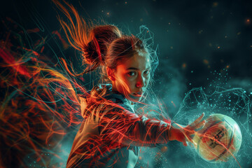 Dynamic Handball Player In A Burst Of Light And Color